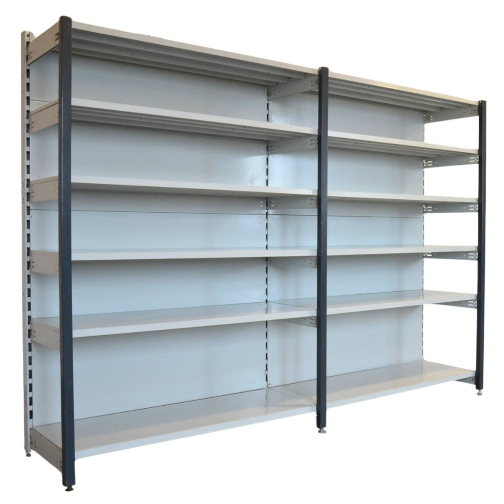 Regál jednostranný kovový – 190 x 250 x 59 cm – 6 polic – se zády – barvený pozink – samonosný – vysoká nosnost – Linde