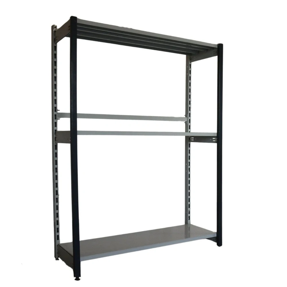 Regál jednostranný kovový – 190 × 125 × 59 cm – 3 police – bez zad – barvený pozink – samonosný – vysoká nosnost – Linde