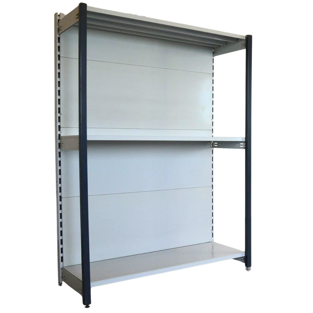 Regál jednostranný kovový – 190 x 125 x 59 cm – 3 police – se zády – barvený pozink – samonosný – vysoká nosnost – Linde