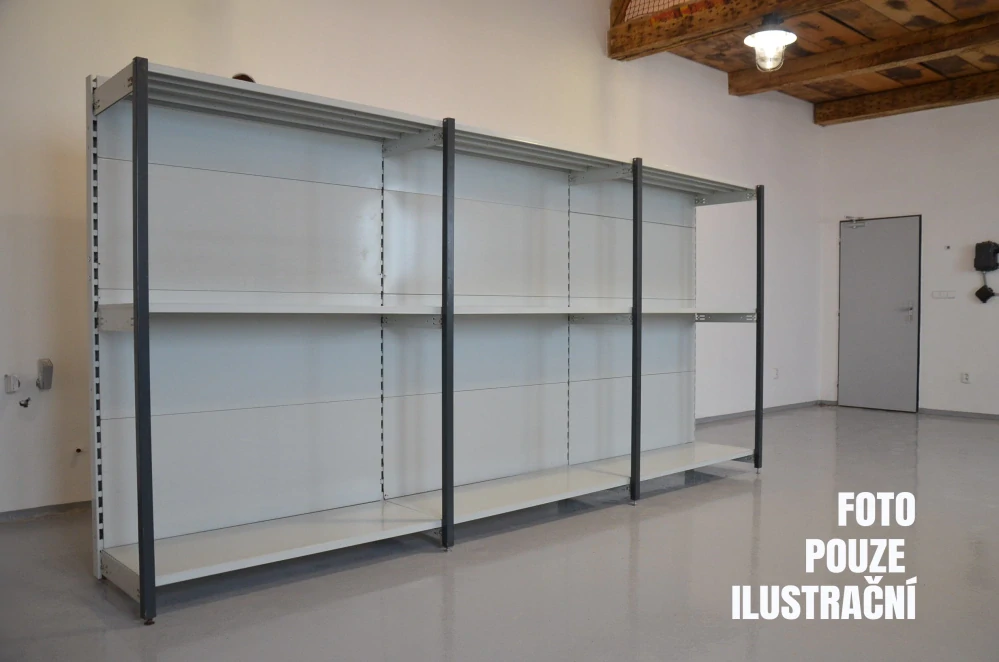Regál jednostranný kovový – 190 x 625 x 59 cm – 3 police – se zády – barvený pozink – samonosný – vysoká nosnost – Linde