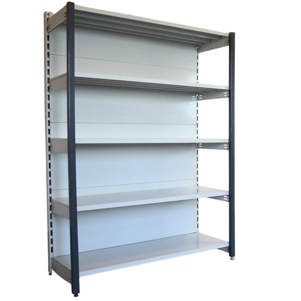 Regál jednostranný kovový – 190 x 125 x 59 cm – 5 polic – se zády – barvený pozink – samonosný – vysoká nosnost – Linde