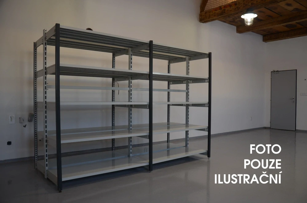 Regál oboustranný kovový – 190 x 500 x 105 cm – 5 polic – bez zad – barvený pozink – samonosný – vysoká nosnost – Linde